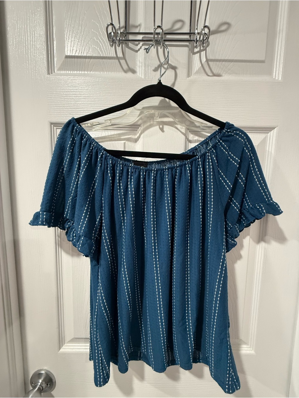 W5 Teal Blue Off-Shoulder Ruffle Sleeve Top